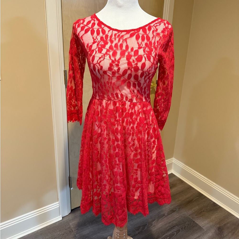 BCBGeneration Red Lace Long Sleeve Dress